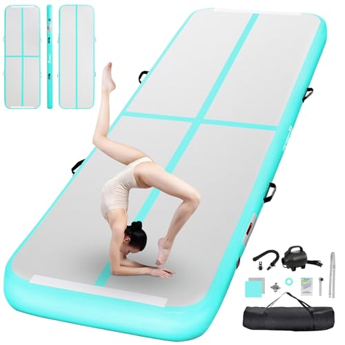 FBSPORT Airtrack Matte, 20cm Hoch Verdicken 5M Tumbling Matte,Gymnastikmatte mit Luftpumpe,Trainingsmatte mit Tragetasche,Turnmatte für Zuhause, Outdo