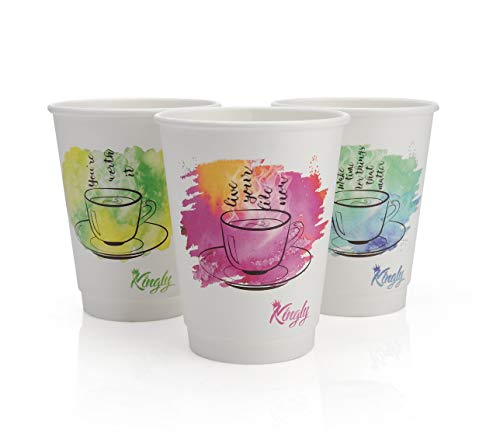 Coffee Cups With Lids, 12 OZ Paper cups, Disposable Hot Cups, They also Comes as a Variety Pack, Double Wall No Sleeves Needed, Take Your Coffee Cups To Go (50) Count - By Kingly - Thumbnail 5