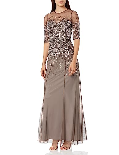 Adrianna Papell Women’s 3/4 Sleeve Beaded Illusion Gown with Sweetheart Neckline, Lead, 2