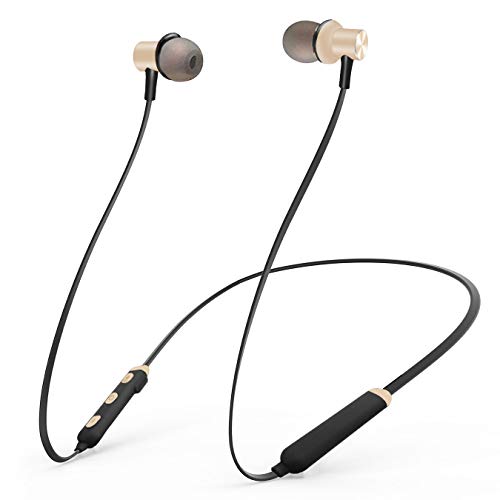 Bluetooth Headphones, Wireless Earbuds 4.2 Magnetic Bluetooth Earphones Lightweight & Sweat-Proof Earbuds with Mic, in-Ear Earphones Sports Compatible with iPhone and Android Phones (Gold)