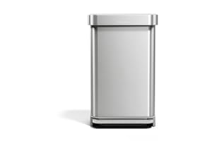 simplehuman 45 Liter / 12 Gallon Rectangular Hands-Free Kitchen Step Trash Can with Soft-Close Lid, Brushed Stainless Steel