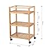 LANGRIA 3 Tier Rolling Cart Bamboo Service Kitchen Cart Storage Shelf with Hooks and Lockable Wheels for Home Dinning Room Bathroom Organization (Load 11 lbs. Per Shelf) (18.5