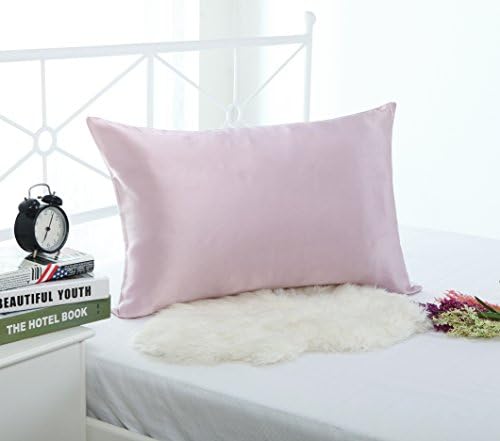 19mm 100% Premium Luxury Pure Mulberry Silk Pillowcase with Cotton Underside for Hair &amp; Facial Beauty Queen/Standard Size 20x30Inch Shams with Hidden Zipper Light Plum Color ,1pc,19Momme
