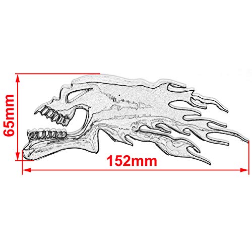 ZAIXU 2Pcs/Pair 3D Raise Ghost Flaming Skull Head Emblem Stickers 6"x2.56" Decal for Universal Car/Vehicle/ Motorcycle/Boat/ Cruisers/Chopper (Silver)