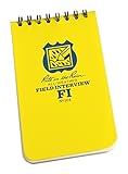 Rite In The Rain Weatherproof Field Interview Notebook, 3" x 5", Black Cover, Field Interview Form Pages (No. 104)