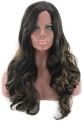 Soft And Natural Fashian Black Highlights Brown Big Wavy Wigs Side