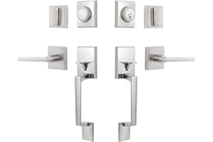 GUA OYH Double Front Door Handle Set with Lever, Satin Nickel Handleset with Dummy Heavy Duty Lock Set for Front or Office Doors