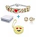 Emoticon Slide Charm Bracelet and Earrings Set and Love-Struck Coin Purse Inside White and Blue Box. Charms are 18K Gold Plated. Bracelet is 7