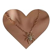 Allereyae Vintage Spider Pendant Necklace Punk Spider Choker Necklace Insect Arachnid Necklace Gold Paperclip Chain Necklace Jewelry for Women