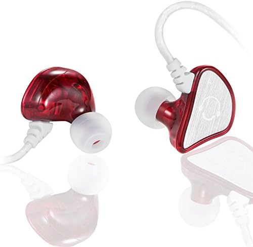 VBASS in-Ear Headphones Noise Isolating Earbuds with Microphone Sweatproof Secure Fit Designed to Stay in Your Ears (Red)