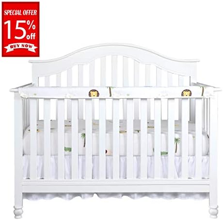 Designthology (U.S.) 1-Pack Super Breathable Narrow Crib Rail Cover for Long Rail - 100% Cotton Muslin, Cute White Lion, for Rails Measuring up to 8" Around