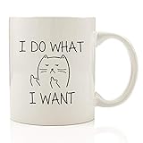 I Do What I Want Funny Coffee Mug Cat Middle Finger 11 oz - Birthday Gift For Men & Women, Him or Her - Best Office Cup & Christmas Present Idea For Mom, Dad, Boyfriend, Girlfriend or Coworkers