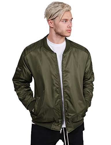 Classic basic style zip up bomber jacket with zipper details oliv…