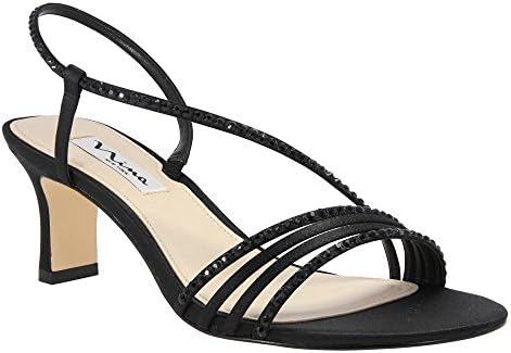 Nina Womens Gerri Strappy Slingback Sandal,Black Satin/Black Stone,US 9.5 M