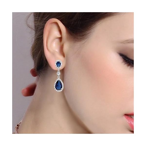 EleQueen 925 Sterling Silver Full Prong Cubic Zirconia Birthstone Teardrop Bridal Dangle Earrings for Women Girls, Valentine's Day/Mother's Day/Christmas Jewelry Gift for Girlfriennd/Mom - Image 5