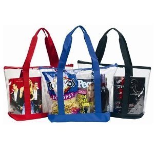 Large Clear Tote Bag with Zipper Closure (Red)