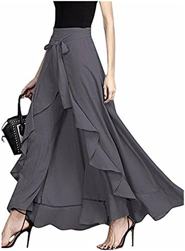 Mintsnow Women Elegant Ruffle Skirt Covered Pant Tie-Waist Maxi Long Palazzo Pant Skirts