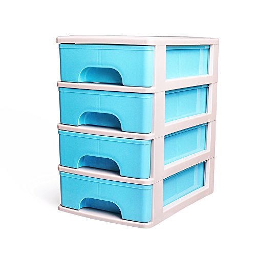 Autoall 4-tier Stackable Adjustable Compartment Slot Plastic Storage Box Desktop Organizer Drawer Unit (Blue)