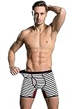 KEFITEVD Men's Breathable Cotton Underwear No Ride up Classic Stripe Soft Boxer Briefs