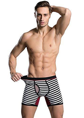 KEFITEVD Men's Breathable Cotton Underwear No Ride up Classic Stripe Soft Boxer Briefs
