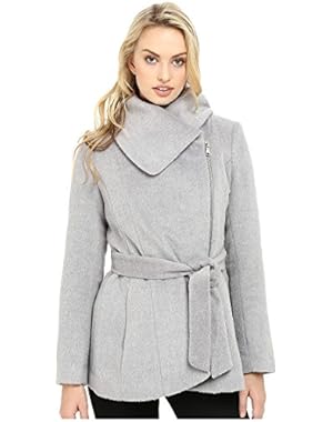 Womens Brushed Wool Touch Coat w/Asymmetrical Zip