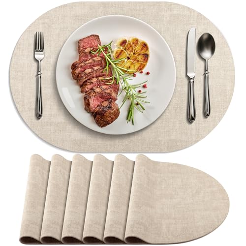 Placemats for Dining Table Set of 6 Non-Slip, Heat Resistant Oval Leather