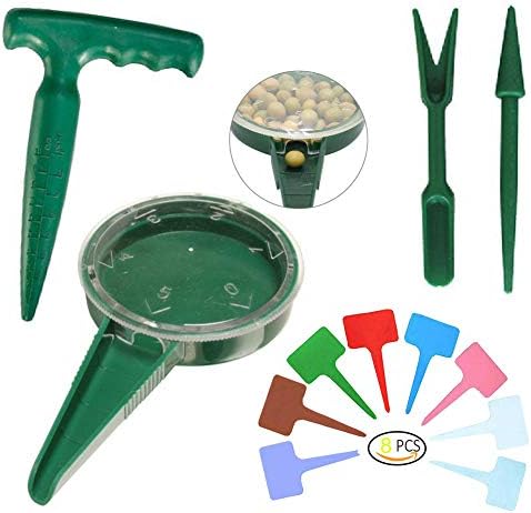 Garden Flower Plant Grass Seed Dispenser,Mini Garden Hand Tool Plant Sets Adjustable Size Disseminator Seeding Sower Dibber and Widger Hole Puncher with Plant Label State Tags(Green)