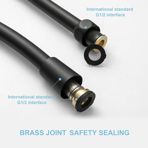 TERRIFI Shower Hose, 2.0m PVC Universal Smooth High-Pressure Shower Pipe with Washer, Replacement for Bath Taps, Matte Black