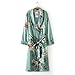 Women Boho Floral Print Long Kimono Cardigan Robe Coat Jackets with Tie Waist (L, Green)