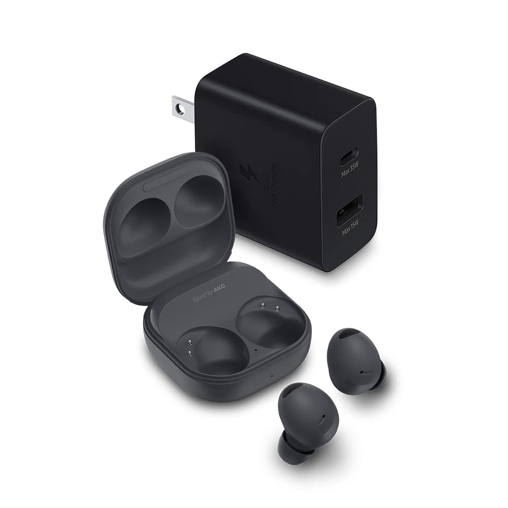 SAMSUNG Galaxy Buds 2 Pro + 35W Dual Port Wall Charger Bundle, True Wireless Bluetooth Earbuds w/Noise Cancelling, Hi-Fi Sound, Graphite and USB C Adapter, Super Fast Charging Block, Black