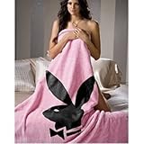 Playboy Classic Black Bunny Head with Tuxedo Covertures Blanket, Full/Queen, Solid Pink