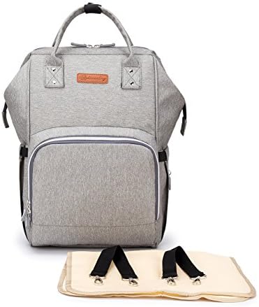 Diaper Bag Wide Open Design Multi-Function Waterproof Travel Backpack Nappy Baby Bags for Mom or Dad Unisex with USB Charging Port Stroller Straps Thermal Pockets, Wide Shoulder Straps (Grey)