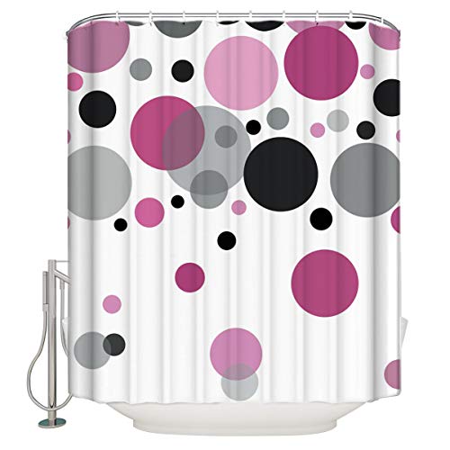 Popular Pink Polka Dots Shower Curtain Durable Fabric Bath Curtain