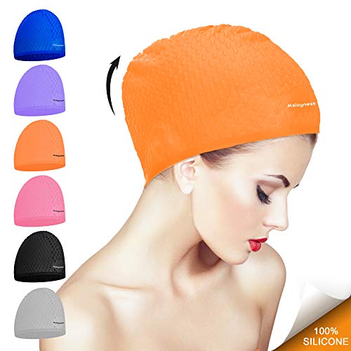 Msicyness Swim Cap for Long/Curly Hair Silicone Swimming Hat for Adult Swimming Pool Laps Latex Rubber Reduce Water Intake Men Women UV Guys Girl Bathing Cap