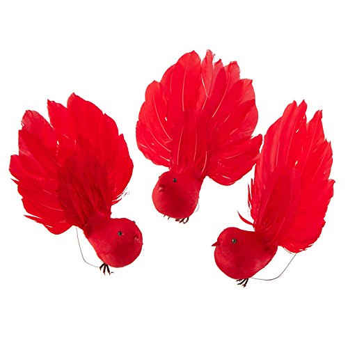 Red Mushroom Robin Birds with Fancy Feather Fantail | 12 Birds | for Indoor Decor