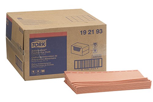 Tork 192193 Odor Resistant Foodservice Cleaning Towel, 1/4 Fold, 13" Width x 24" Length, Red/Red Stripe (Case of 1 Box, 150 Towels per Box)