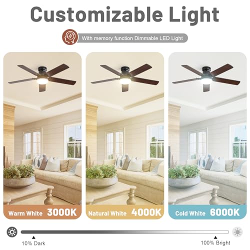 Sofucor 107 cm Ceiling Fan with Light, 6 Speeds, Control, Timer, DC Motor, LED Silent Ceiling Fan with Lamp for Bedroom Living Room