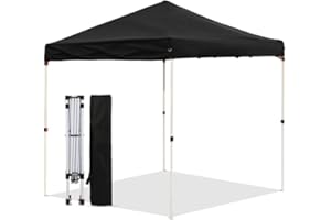 LANMOUNTAIN Canopy Tent 8X8 FT,Instant Pop Up Shelter w/Carry Bag,4 Ropes,Adjustable Straight Leg Heights,Portable Sun Shade,Shelter Tents for Parties,Garden,Commercial Event,Black
