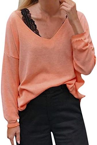 QIQIU Women's Autumn Sexy V-Neck Plus Size Cold Shoulder Loose Thin Daily Long Sleeve Casual Shirt Tops Blouses