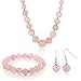 Gem Stone King 10MM Simulated Rose Quartz Round Bead Necklace Bracelet and Earrings Set 20 Inch