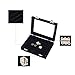 Pasutewel Earring Storage Case 7 Slots Ring Velvet Display Case Box Earring Ring Organizer Velvet Jewelry Tray Cufflink Storage Showcase with Clear Glass Lid Black