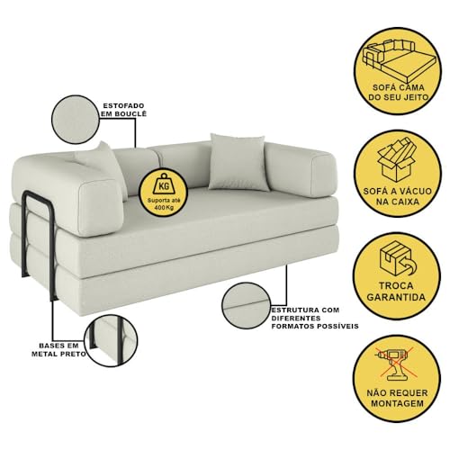Sofá Cama Colchão Casal Compactair Confortável Sala Balaqui Cor:bege