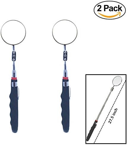 2 Pack TSY TOOL Telescoping Inspection Mirror, 2.1" Diameter, 9-1/2 to 27-1/2 Extended Handle Length, Stainless Extendable Retractable Handle