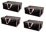 Earthwise Reusable Storage Bags Totes Extra Large Container Backpack Handles w/Zipper closure in Matte Black Great for Moving, Compatible with Ikea Frakta Carts (Set of 4) (Pink)