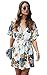 Angashion Women's Dresses- Casual Floral Deep V Neck Short Sleeve Tie Waist Mini Skater T Shirt Dress 032 White S primary