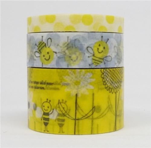 Bee flower dot Washi Masking Tape deco tape set 3pcs Shinzi Katoh