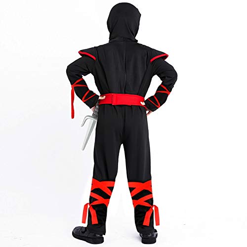 Kids Ninja Costume with Ninja Daggers and Throwing Stars Red Black Ninja Outfit Halloween Role Play for Boys & Girls(L)