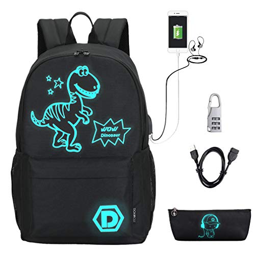 DOLIROX Luminous Schoolbag Anime School Backpack Shoulder Daypack Laptop Bag with USB Charging Port/Cable/Pencil Case and Password Lock for Travel Hiking (Medium, Black B)