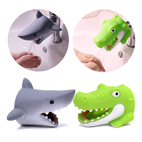 Odowalker-Cartoon-Faucet-Extender-Washbasin-Bath-Spout-Cover-Cute-Animal-Toy-Faucet-Cover-Bath-Safety-Fun-for-Babies-Toddlers-Kids-Children-Grey-Shark