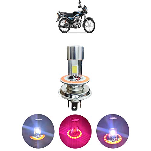 Kandid H4 High Glow Stock 4 LED Super High & Low Beam Bike Headlight Bulb-White with Pink Blinking Led for Bajaj Avenger Street 150